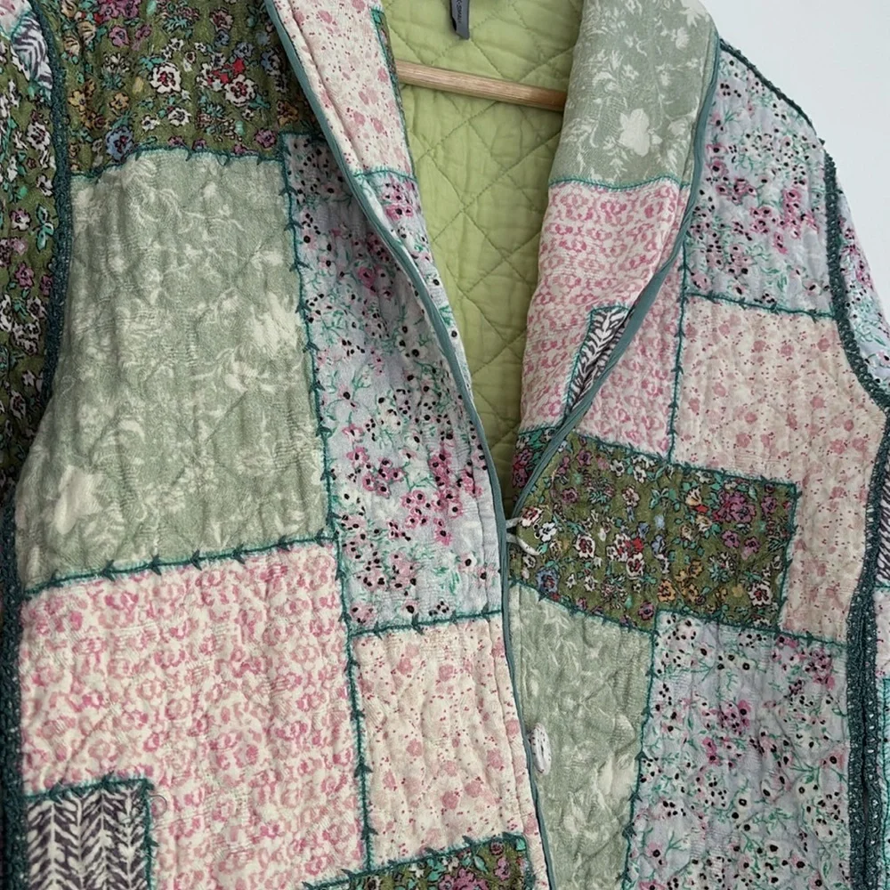 :Price Firm: Anthropologie Conditions Apply Printed Quilted Jacket in Green - Picture 8 of 13